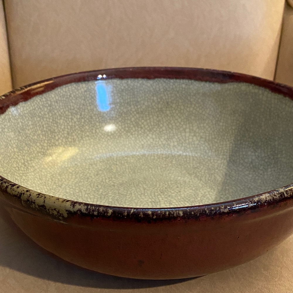 Pier 1 Red and Cream Ceramic Bowl crackle collection